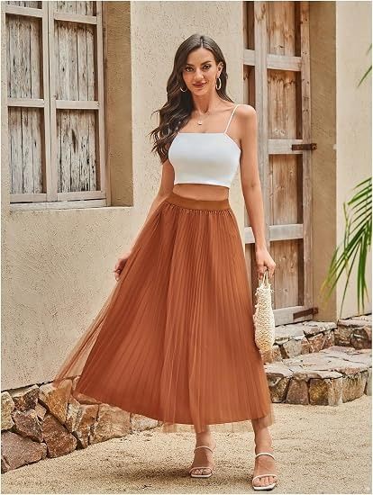 Brown Pleated Midi Skirt
