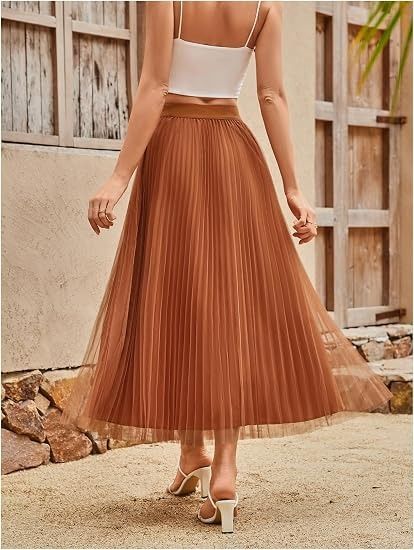 Brown Pleated Midi Skirt obraz 2