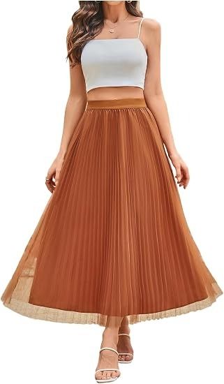 Brown Pleated Midi Skirt obraz 5