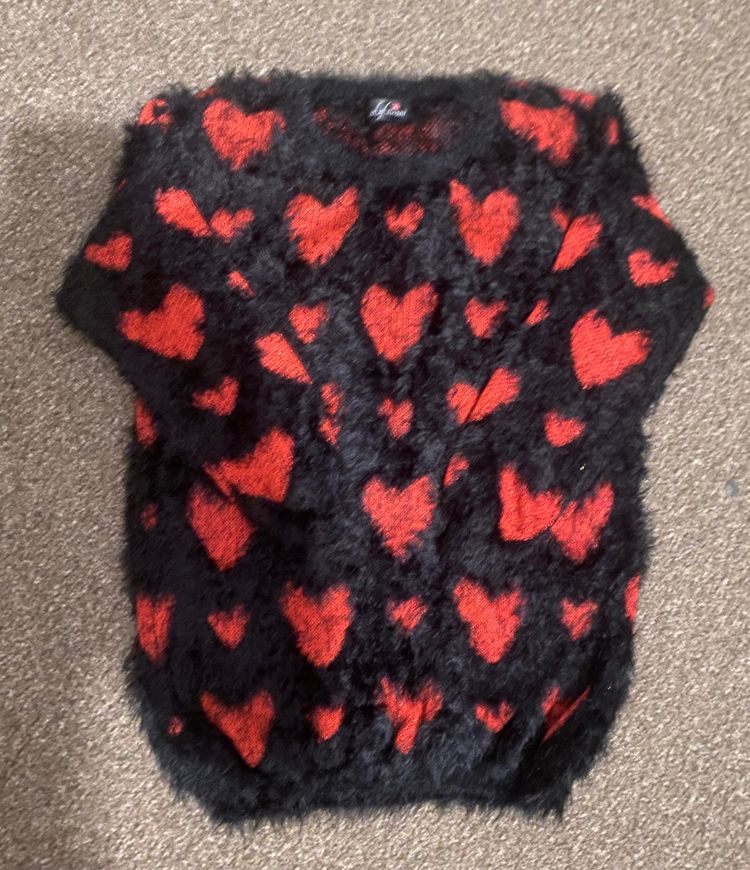 Other Stylamol Black Fuzzy Sweater With Red Hearts product image