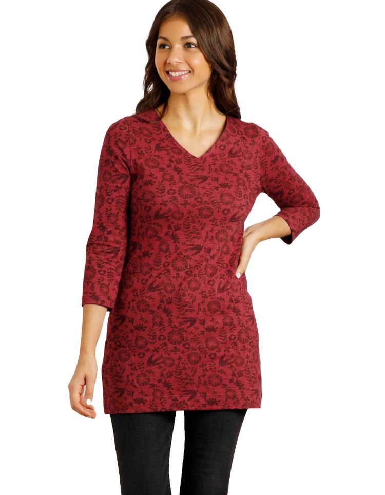 Women's Kimberley Printed Jersey 3/4 Sleeve Tunic in Jester Red (IMPERFECT) imagen 1
