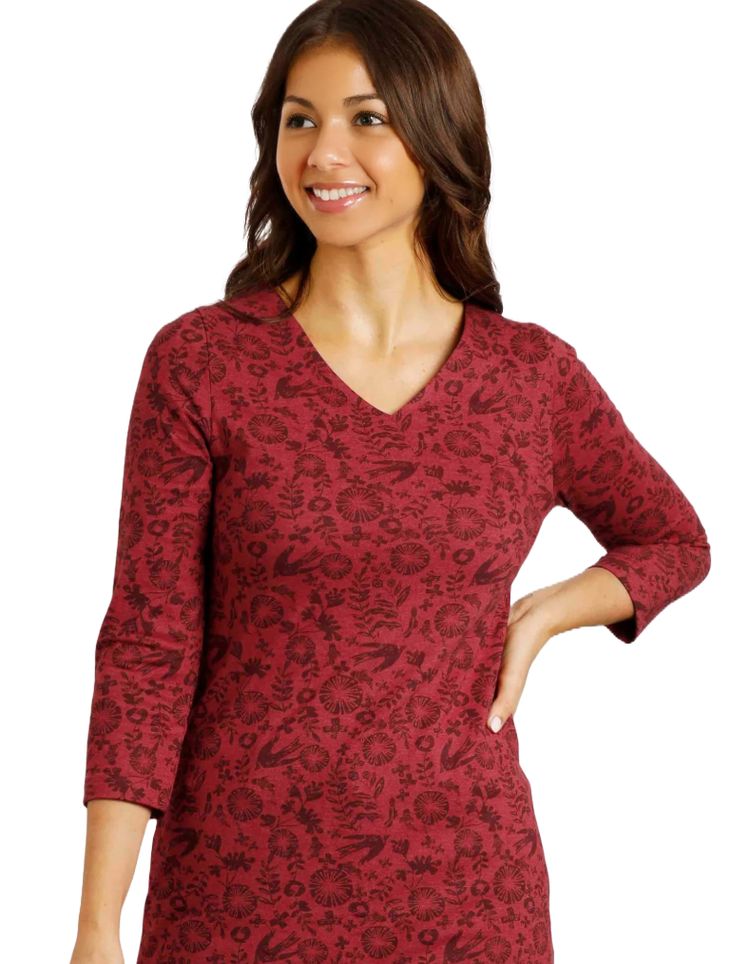 Immagine di Women's Kimberley Printed Jersey 3/4 Sleeve Tunic in Jester Red (IMPERFECT) 2