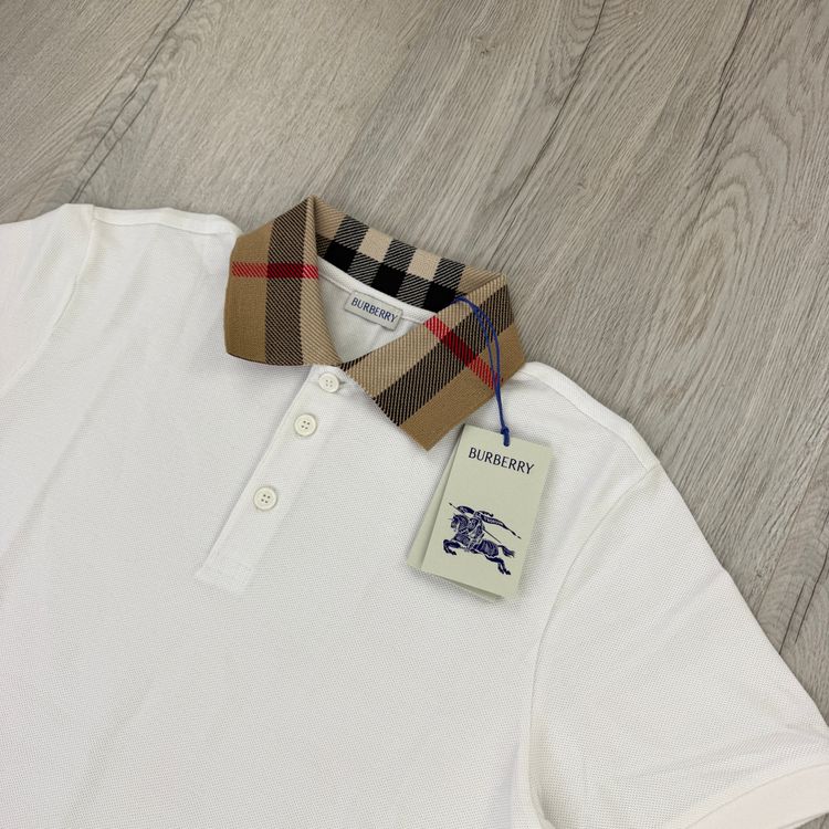 Burberry Men’s White Slim-Fit Checked Cotton-Piqué Polo Shirt 5
