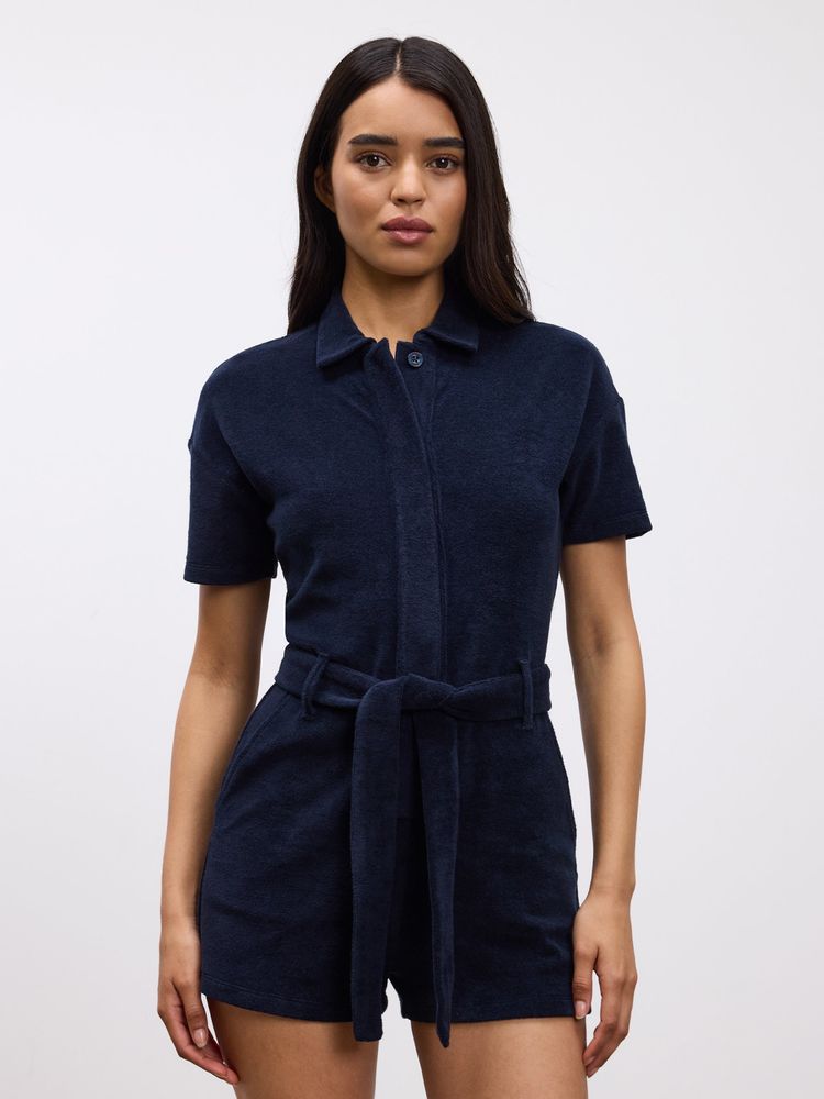 Arne - Womens Towelling Playsuit - Navy image 1