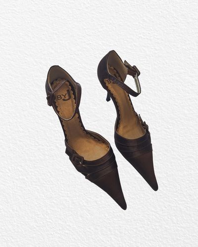 Brown Pointed Toe Heels With Ankle Straps