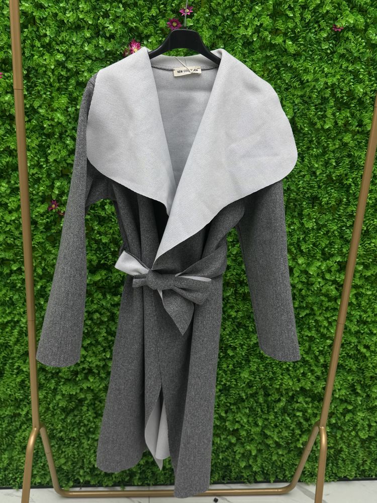 Other grey long coat with large collar and belt product image