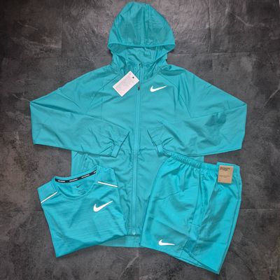 Nike Turquoise Windrunner Set With Jacket, Shorts, And T-Shirt