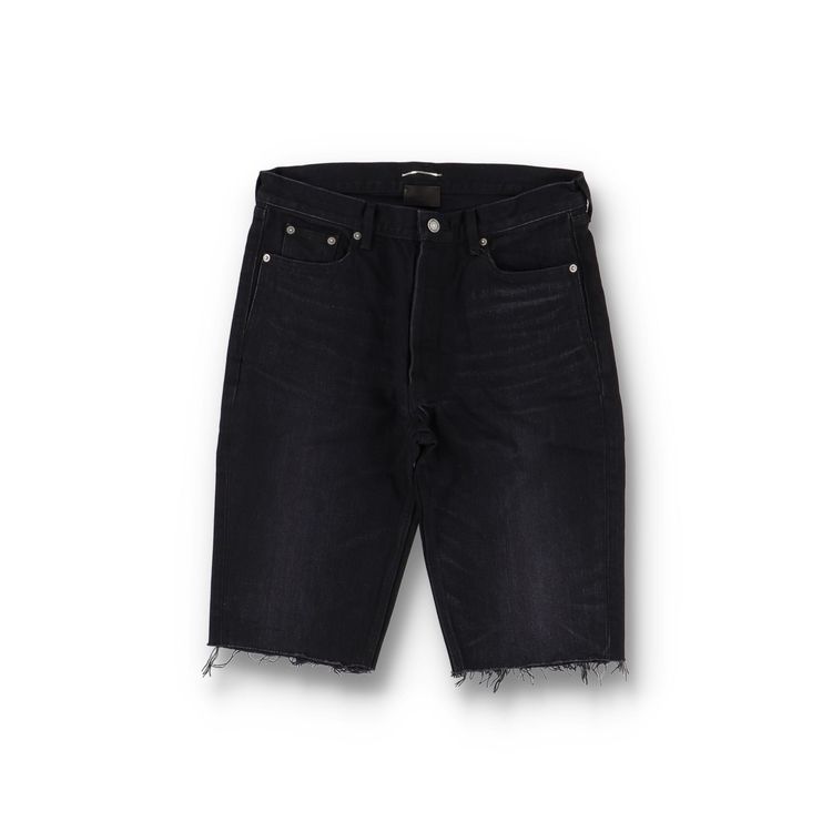 Immagine di Saint Laurent Paris Washed Black Raw Edge Denim Shorts 1