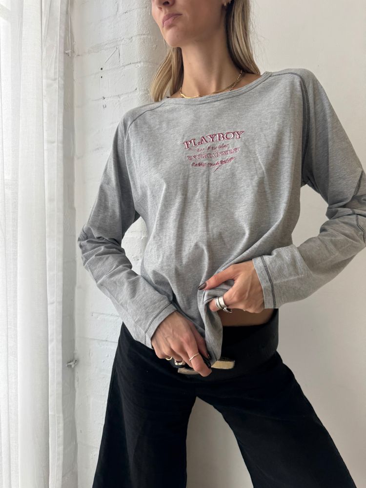 Playboy Grey Long Sleeve Top