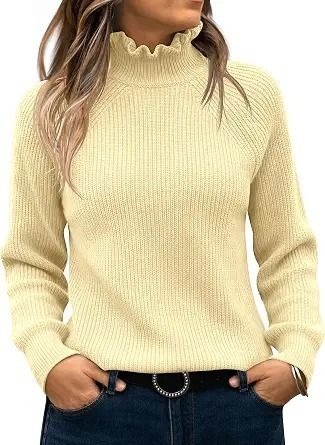 Yellow Knitted Sweater With Ruffled Collar