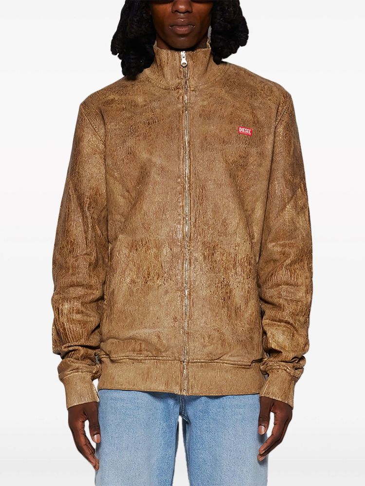 Diesel Green S-Nyce cracked Paint Effect Logo Track Jacket image 6