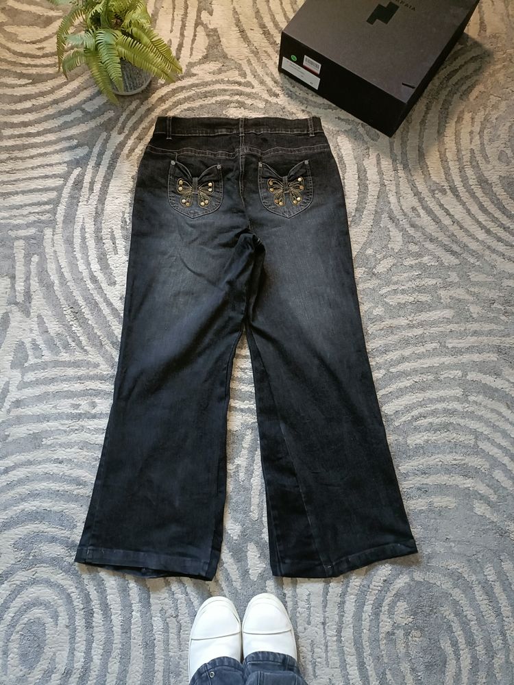 Other Custom Black Jeans With Butterfly Embroidery On Back Pockets product image
