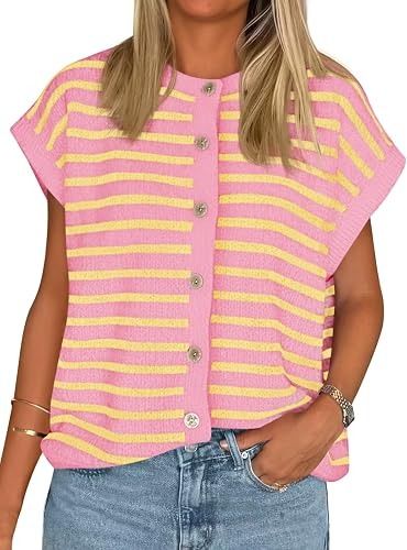 Pink And Yellow Striped Sleeveless Cardigan image 2