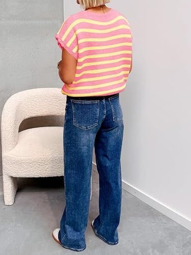 Pink And Yellow Striped Sleeveless Cardigan image 3