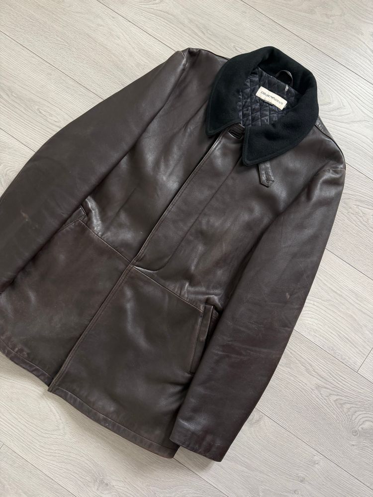 Emporio Armani 1990s Quilt Lined Brown Leather Jacket - Size XL imagen 13