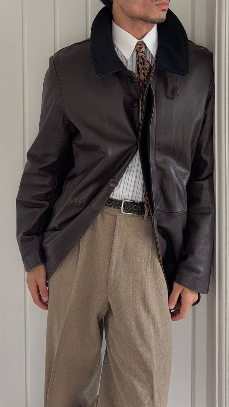 Emporio Armani 1990s Quilt Lined Brown Leather Jacket - Size XL imagen 9