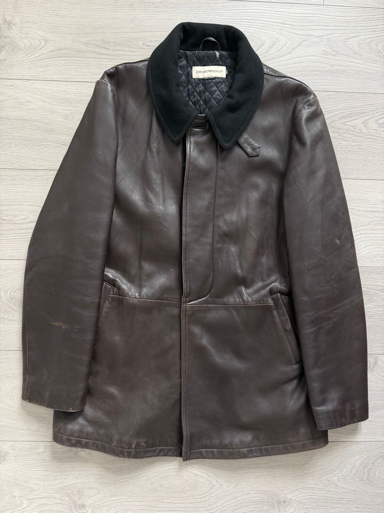 Emporio Armani 1990s Quilt Lined Brown Leather Jacket - Size XL imagen 3