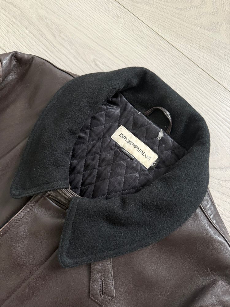 Emporio Armani 1990s Quilt Lined Brown Leather Jacket - Size XL imagen 6