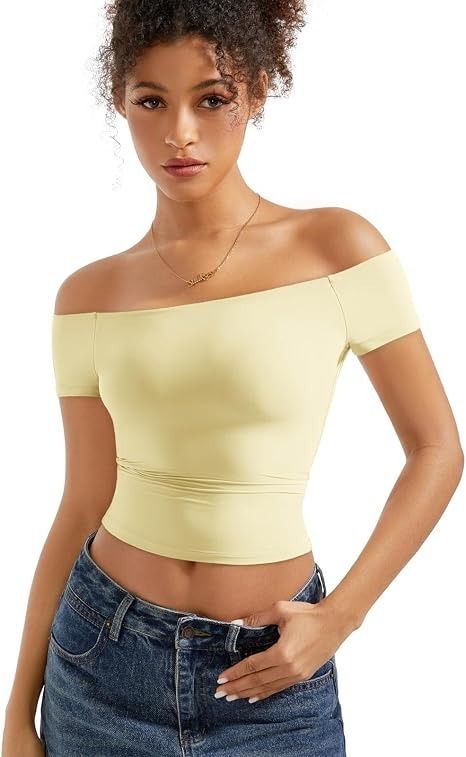 Yellow Off-Shoulder Crop Top obraz 2