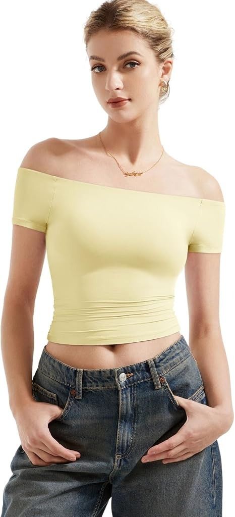 Yellow Off-Shoulder Crop Top image 1