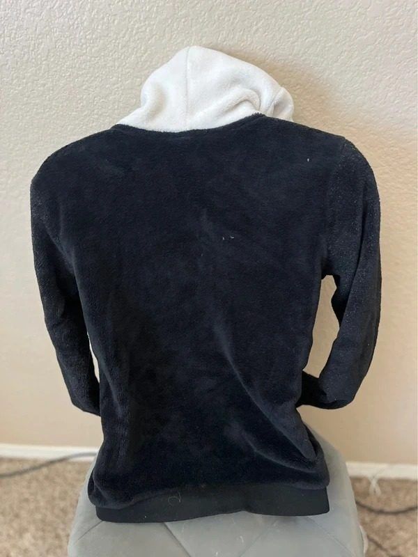 Black And White Panda Hoodie With Green Ears image 3