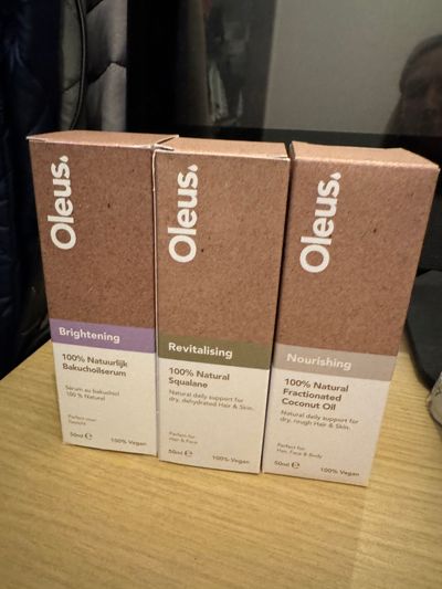 Oleus Brightening Bakuchiol Serum, Revitalising Squalane, Nourishing Fractionated Coconut Oil