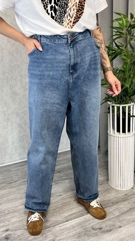 Wallis Jeansy damskie boyfriend push up niebieskie mom curve z wysokim stanem rozmiar 54 26 plus size product image