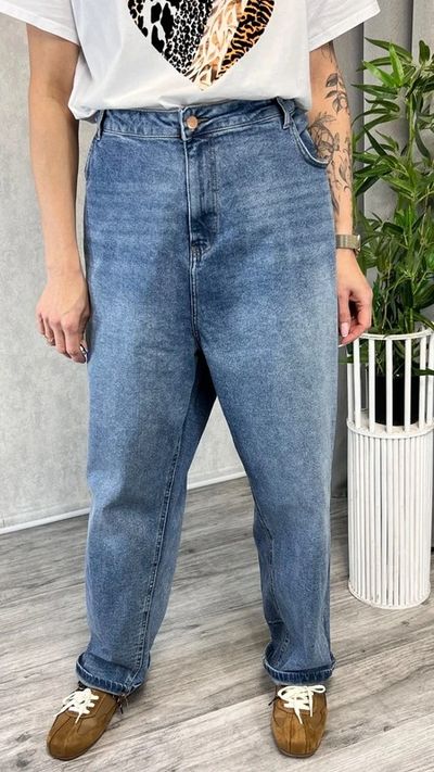 Jeansy damskie boyfriend push up niebieskie mom curve z wysokim stanem rozmiar 54 26 plus size 3