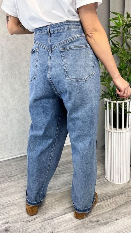 Jeansy damskie boyfriend push up niebieskie mom curve z wysokim stanem rozmiar 54 26 plus size 4