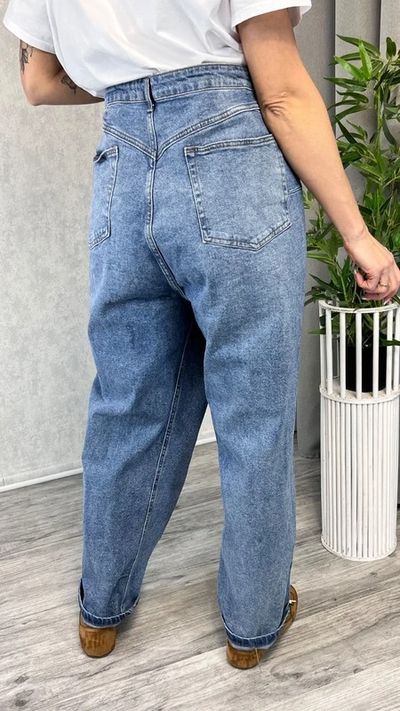 Jeansy damskie boyfriend push up niebieskie mom curve z wysokim stanem rozmiar 54 26 plus size 4