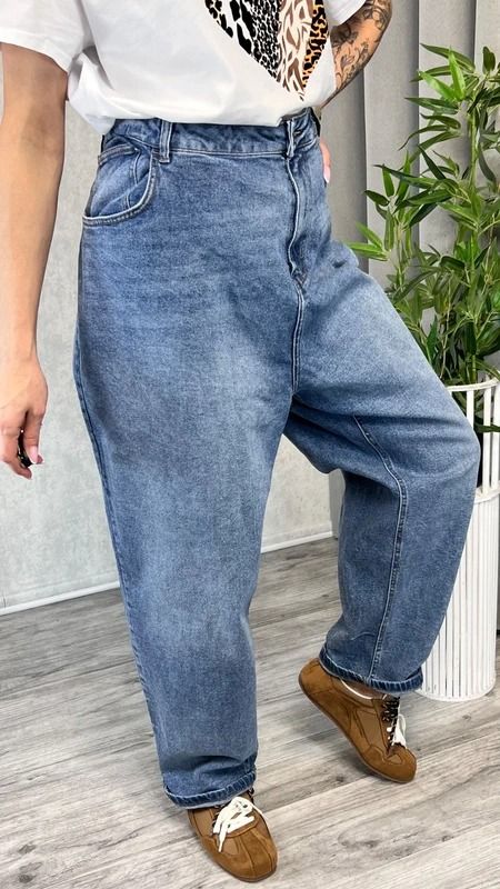 Jeansy damskie boyfriend push up niebieskie mom curve z wysokim stanem rozmiar 54 26 plus size 2