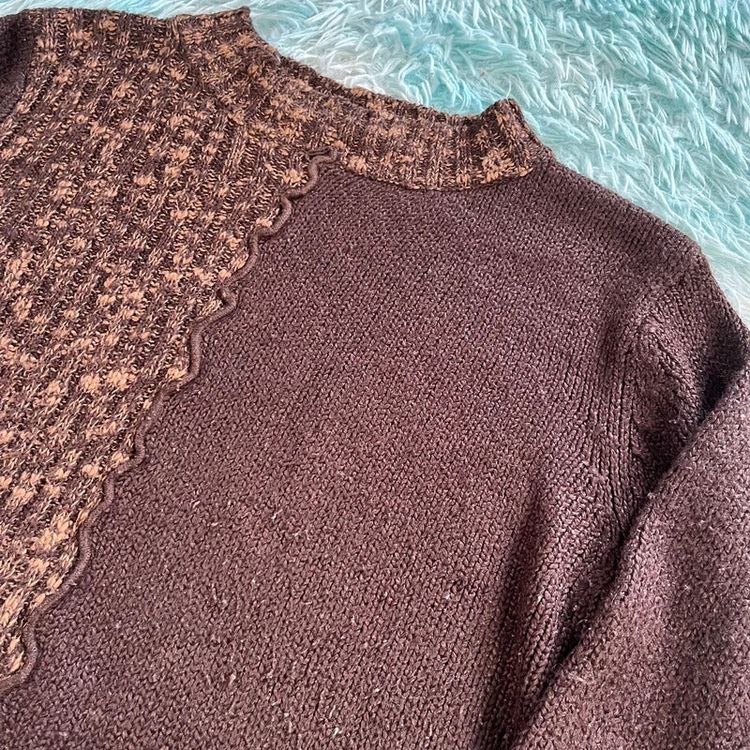 Vintage Y2K Brown Cut & Sew Knitted Jumper - Medium image 4