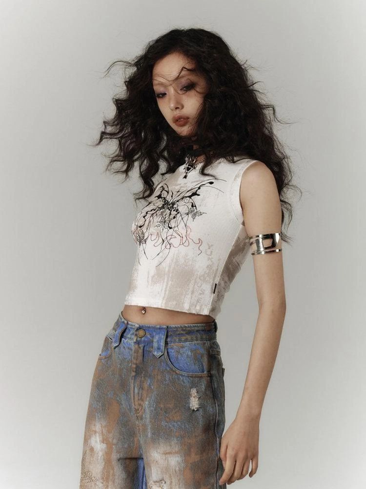 Yukahouse Sleeveless Graphic Crop Top image 3