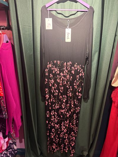 Black Long Sleeve Dress With Floral Skirt