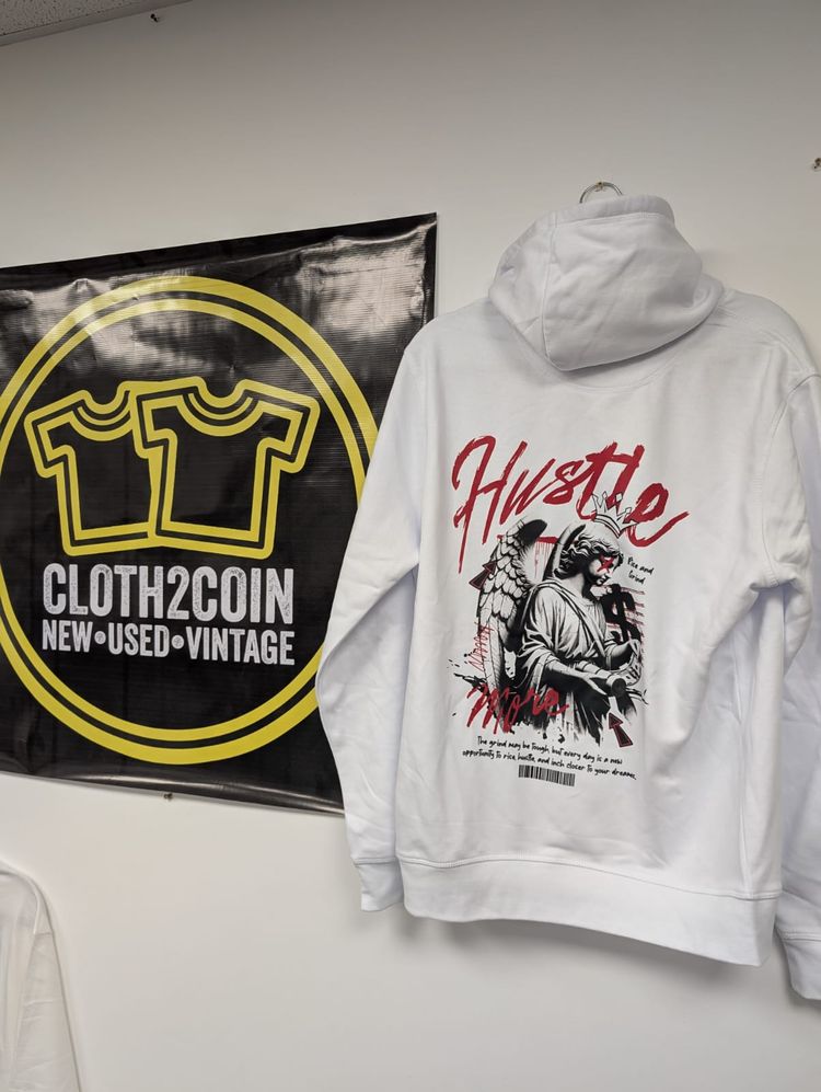 Zero 13 - Hustle more, White Hoodie with Graphic Back