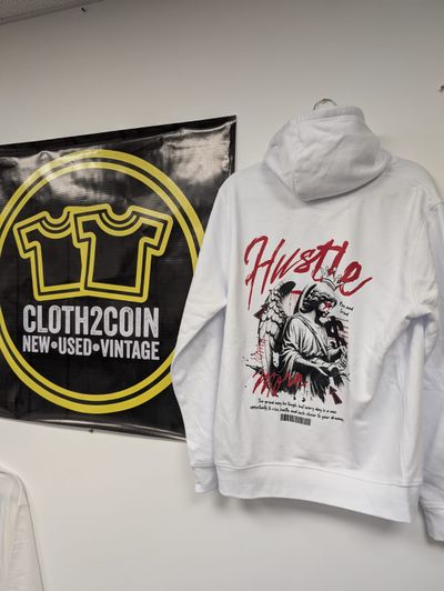 Zero 13 - Hustle more, White Hoodie with Graphic Back