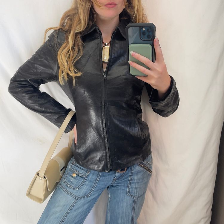 Immagine di 2000s Fitted Full Zip Canada Black Leather Jacket 1