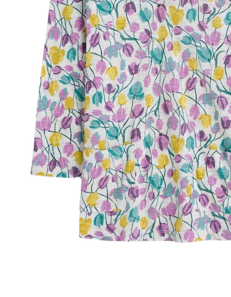 Women's 3/4 Sleeve Gypsophilia Notch Neck 100% Cotton Top in Spring Floral 6