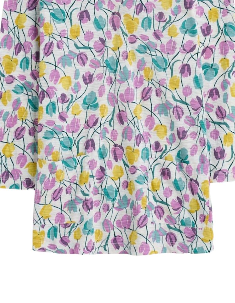 Women's 3/4 Sleeve Gypsophilia Notch Neck 100% Cotton Top in Spring Floral 7
