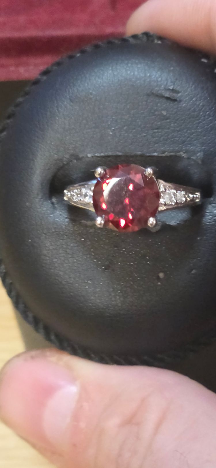 925 sterling Silver Ring With Red Gemstone And Side Diamonds image 5