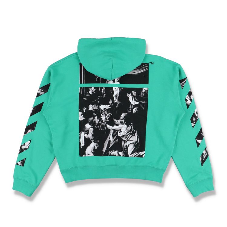 Off-White Green Caravaggio Diagonals Box Oversized Hoodie