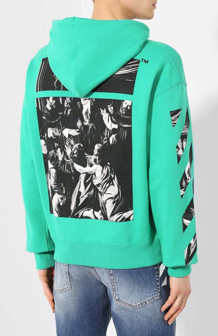 Off-White Green Caravaggio Diagonals Box Oversized Hoodie 2