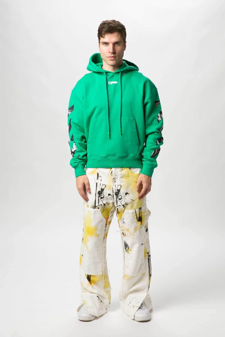 Off-White Green Caravaggio Diagonals Box Oversized Hoodie 9
