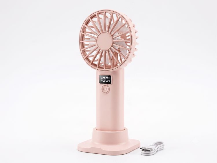 5-Speed Portable Handheld & Desktop Fan | Digital LED Battery Display & USB Rechargeable Base