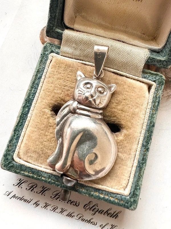 Whimsical Solid Sterling Silver Cat Pendant Charm - Solid 925 Silver Kitten Charm Gift Animal Charm 🐈  