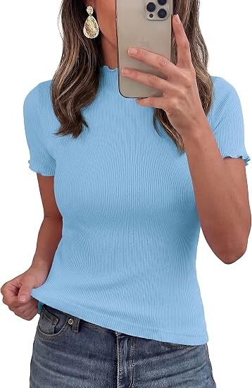 Blue Ribbed Short Sleeve Top image 2