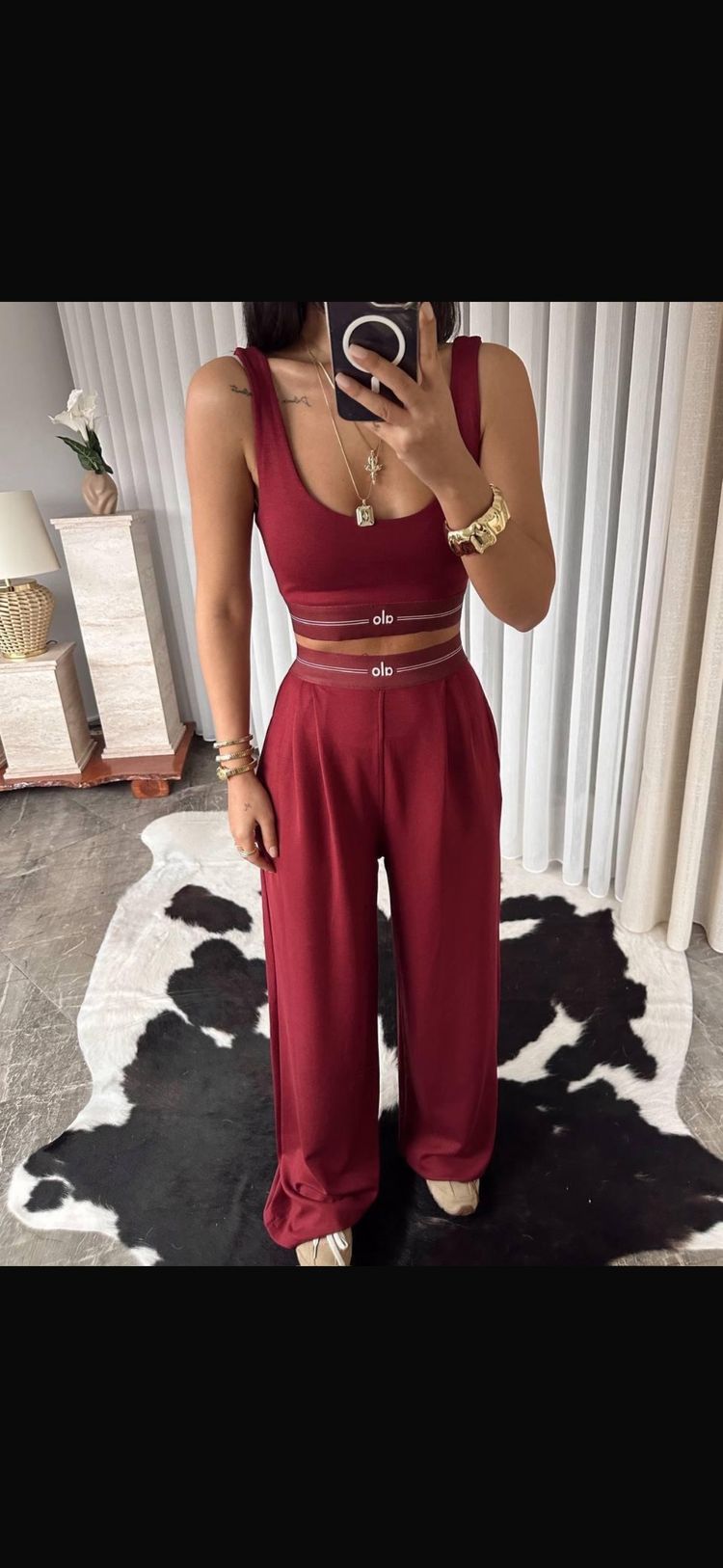 Equipment Red Two-Piece Outfit With Crop Top And Wide-Leg Pants product image
