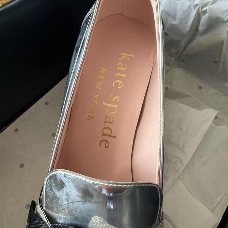 Immagine di Kate Spade Leandra Block Heeled Loafer Silver With Bow Uk 7 BNIB 6