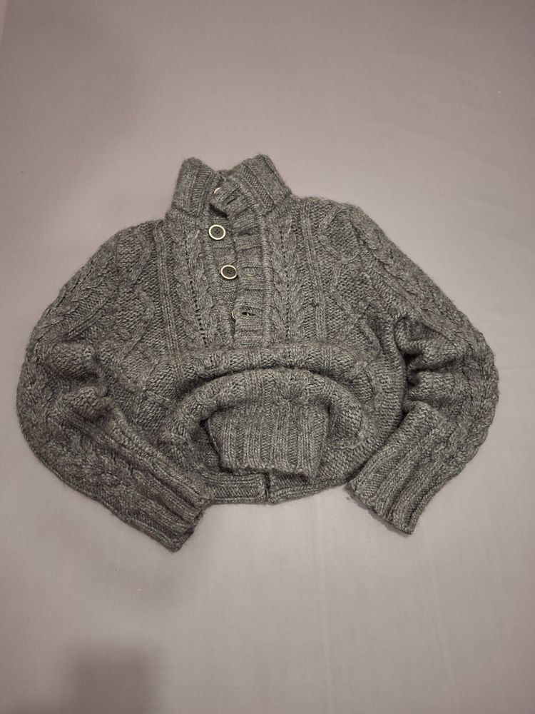 Thomas Burberry Grey Cable Knit Sweater