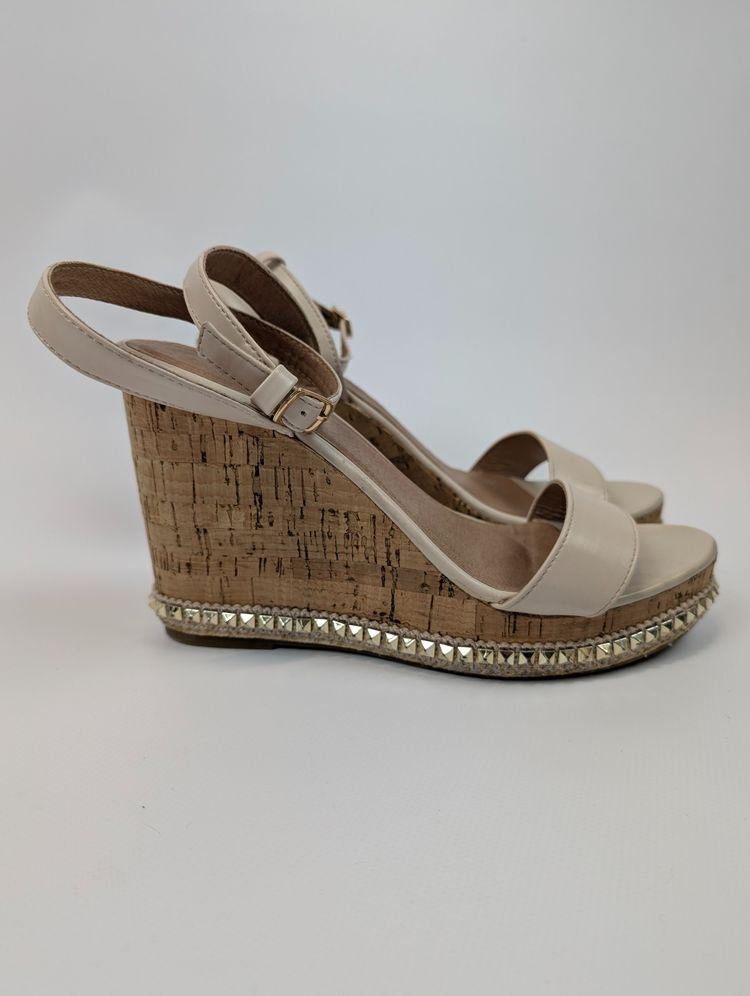 sandały na koturnie korkowe beżowe, buty na lato, New Look, 40 image 2
